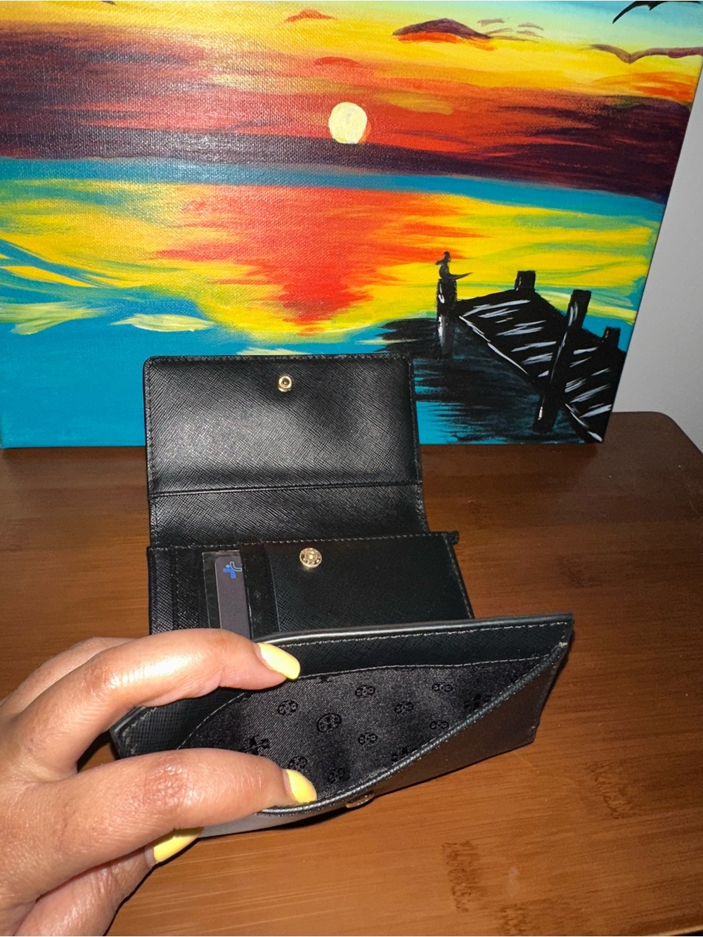 Tory Burch Black Saffiano Leather Logo Compact Wallet - Picture 10 of 10